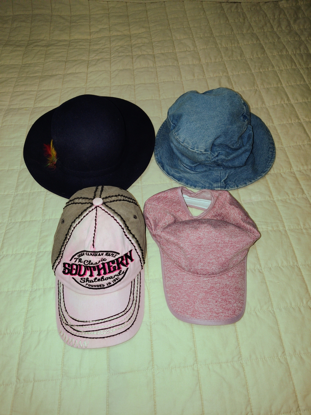 Lot of 4 Womens Hats Y2K Distressed Baseball Cap Denim Bucket Fedora Pink Blue